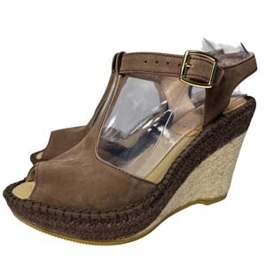 Kanna Espadrille Wedge Sandals Brown Suede Size EU37/US7 Boho Coastal Vacation